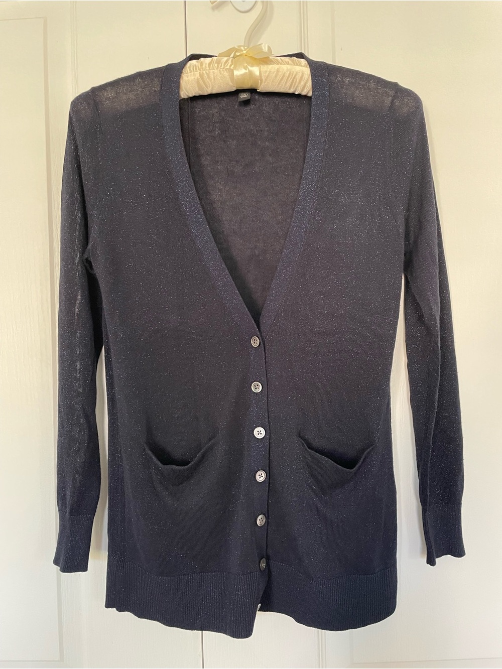 Banana Republic Navy Metallic Shimmer V-Neck Cardigan XS